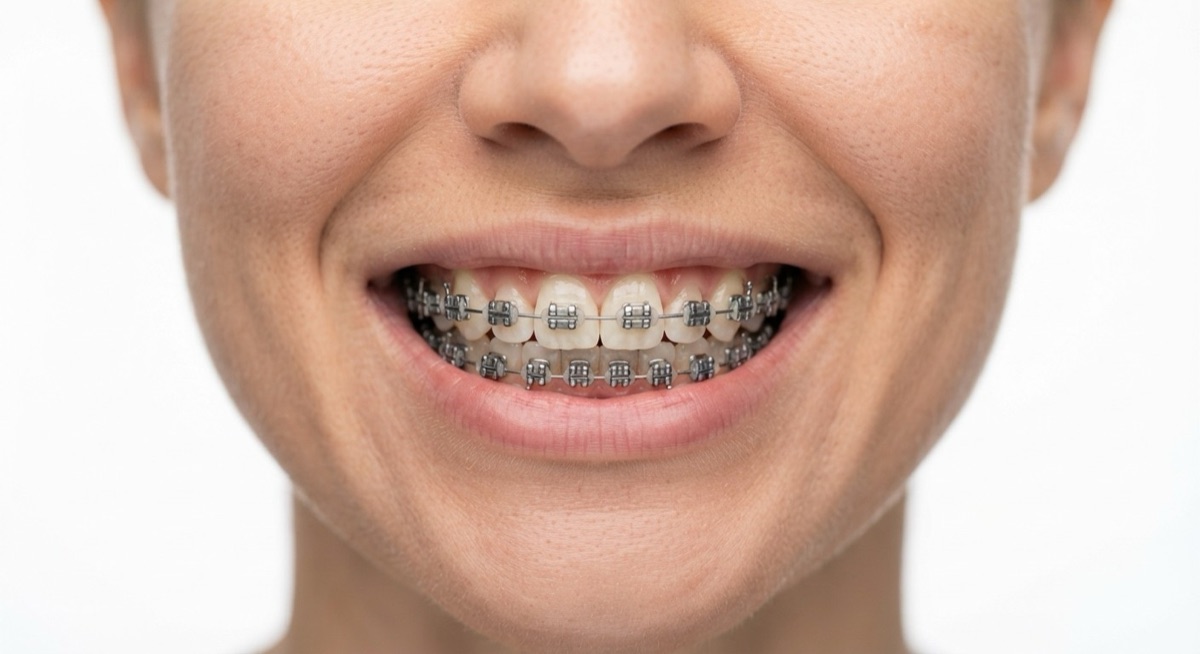Sonrisa con brackets metálicos